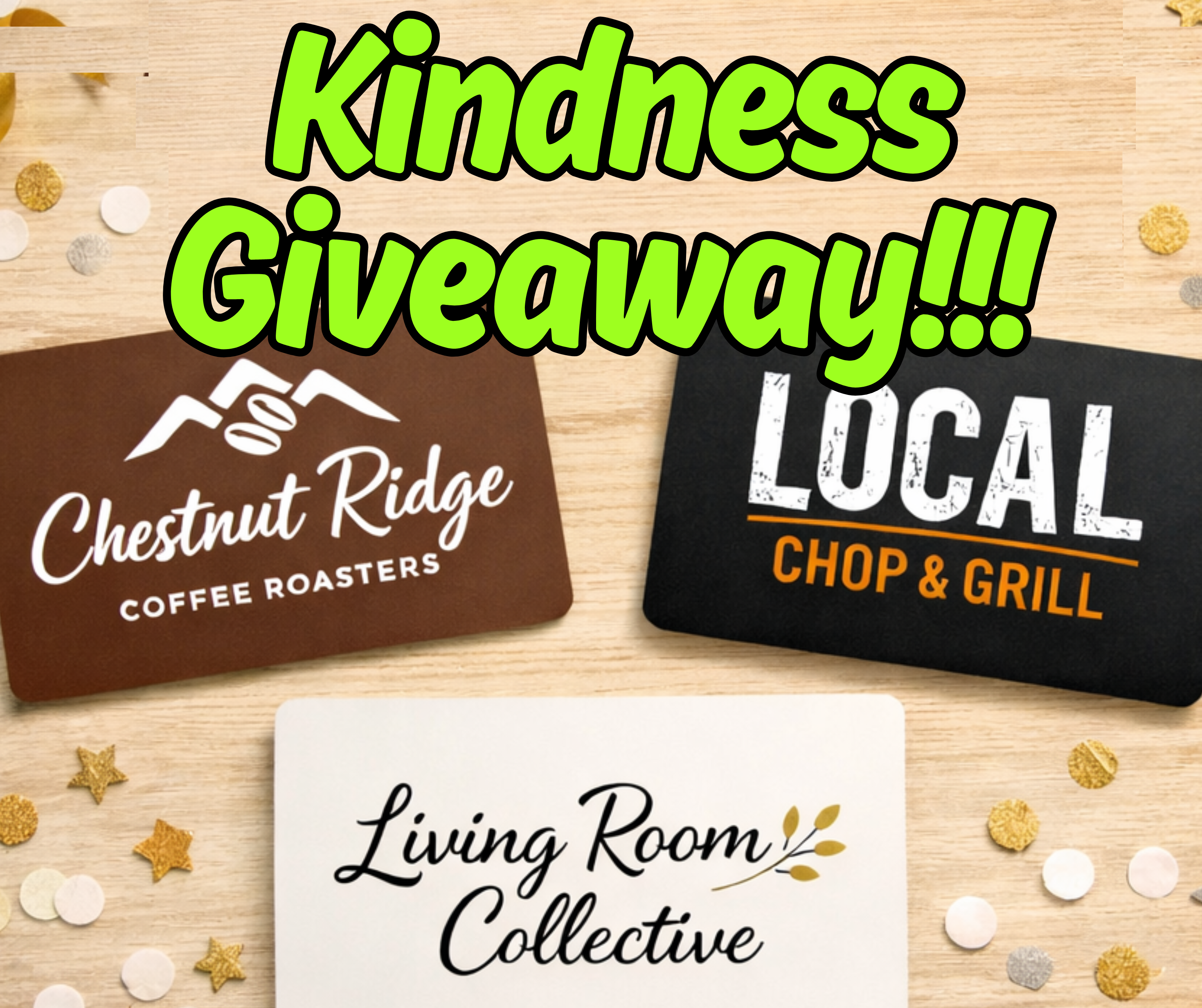 Random Acts of Kindness gift cards from local Harrisonburg restaurants